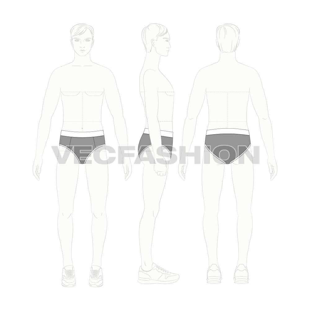 Mens lycra jersey underwear flat sketch, croqui sketch