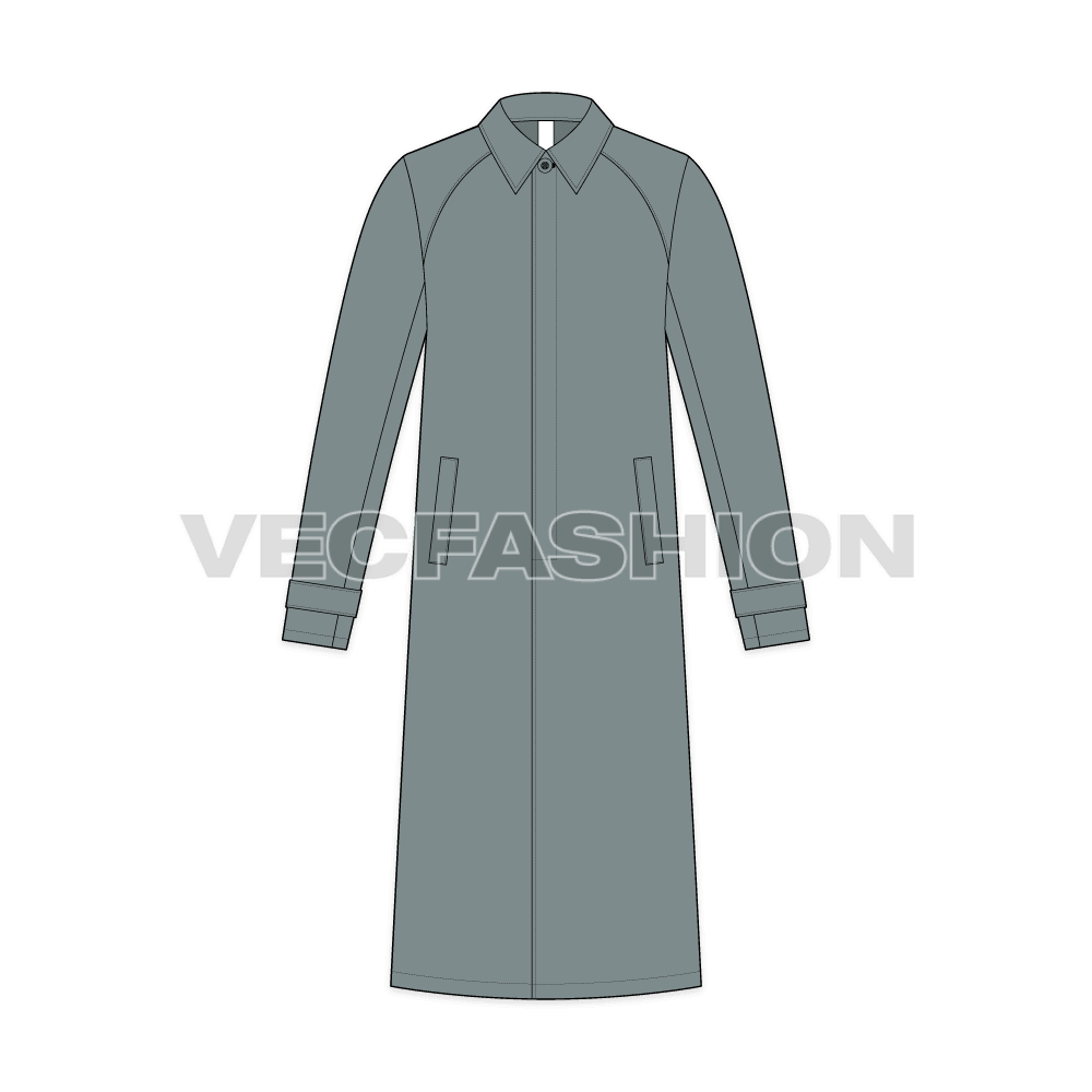Mens Makintosh Coat flat sketch, front view