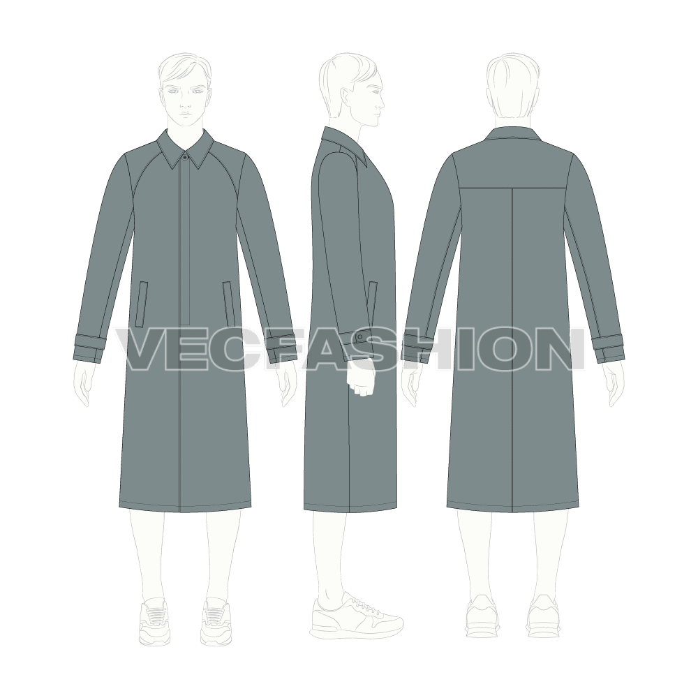 Mens Makintosh Coat flat sketch, croqui sketch