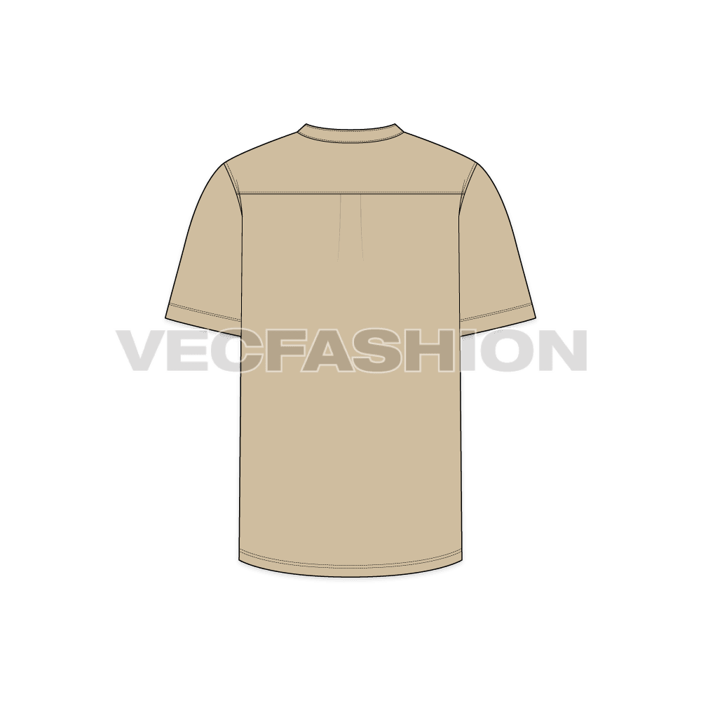 Mens mandarin collar shirt flat sketch, back view