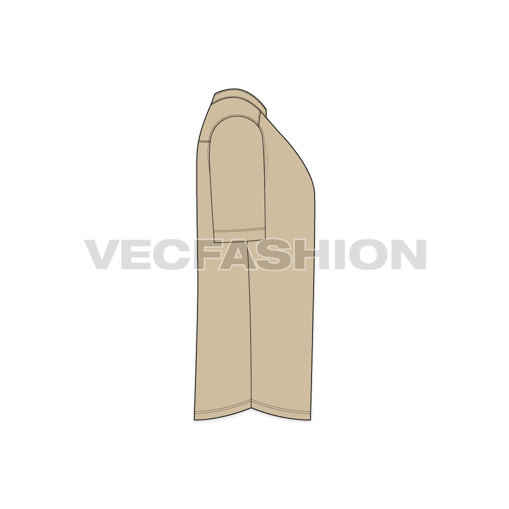 Mens mandarin collar shirt flat sketch, side view