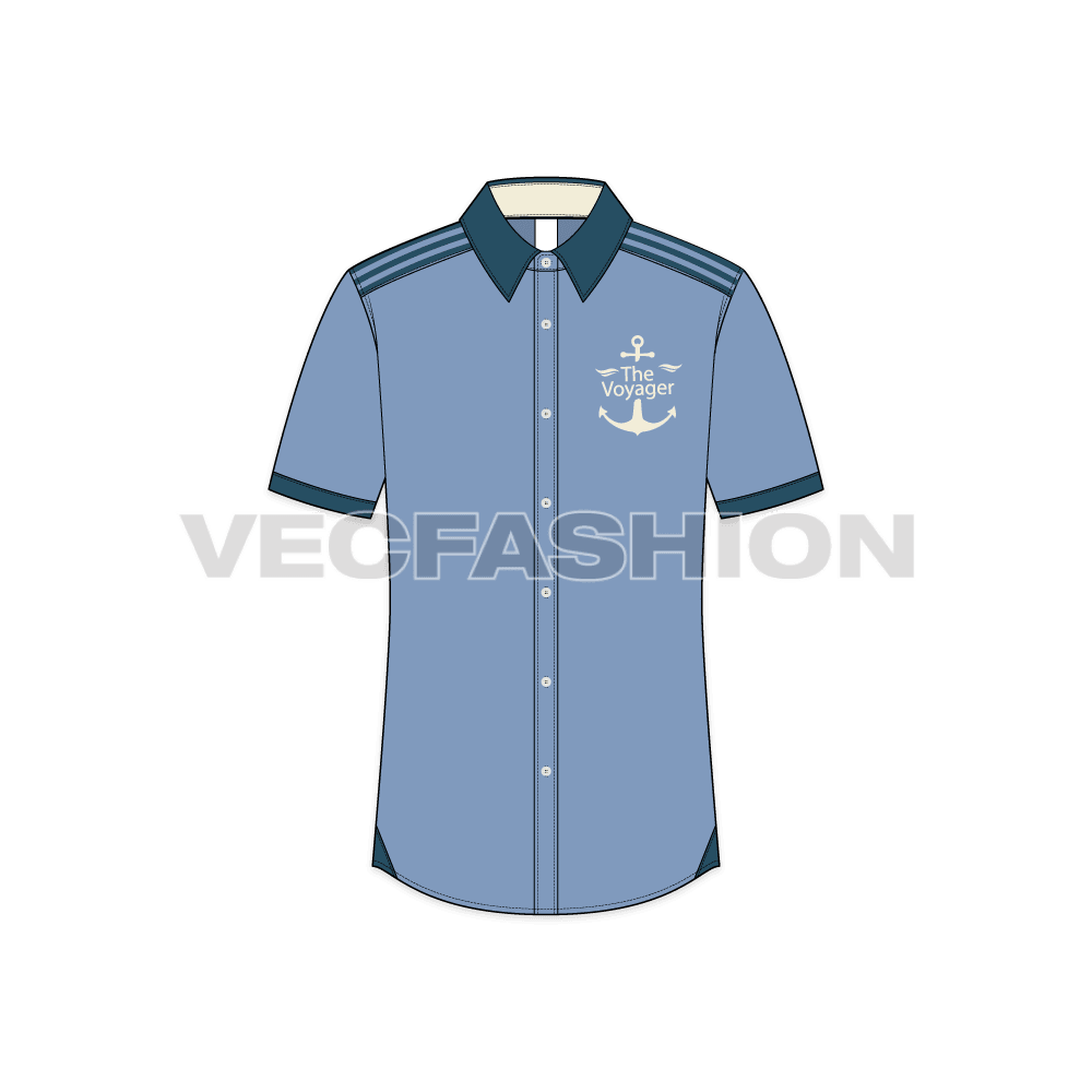 Mens marine shirt flat sketch, front view