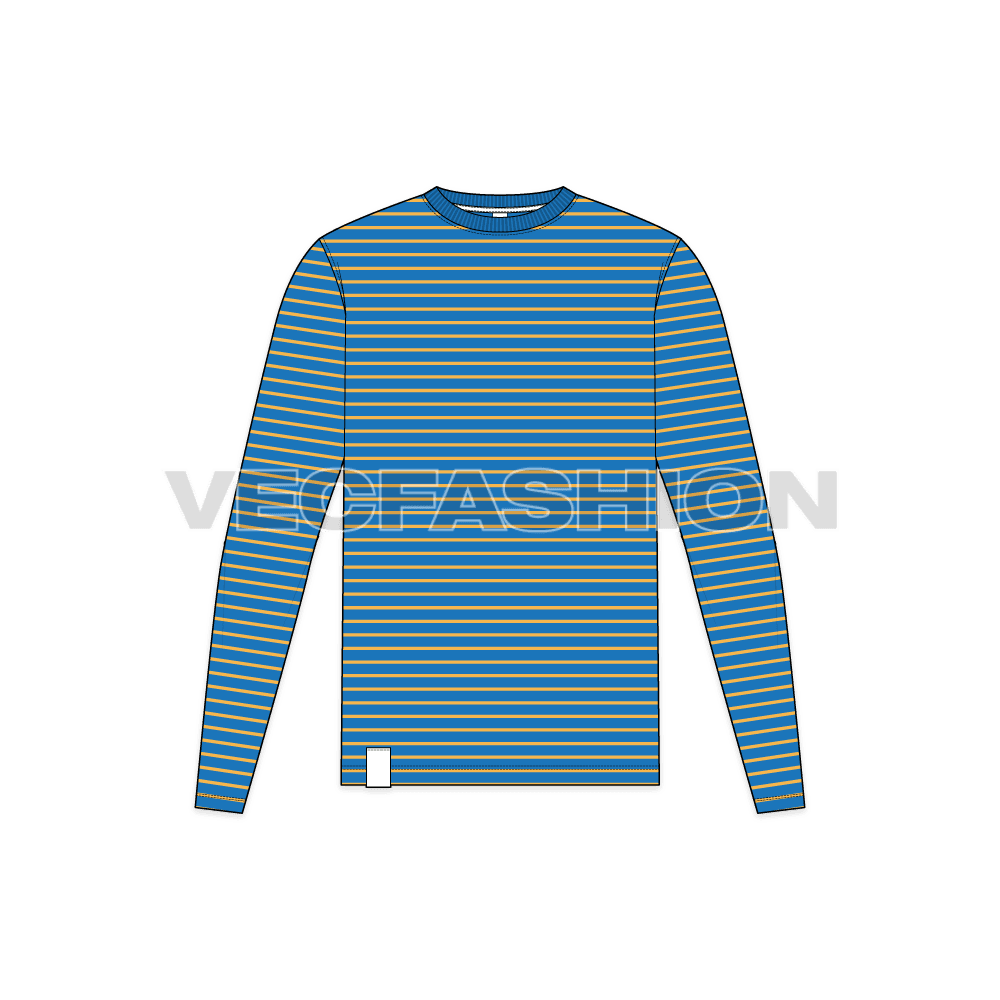 Mens marine striped shirt flat sketch, front view