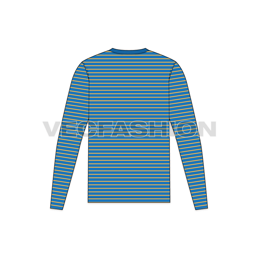 Mens marine striped shirt flat sketch, back view