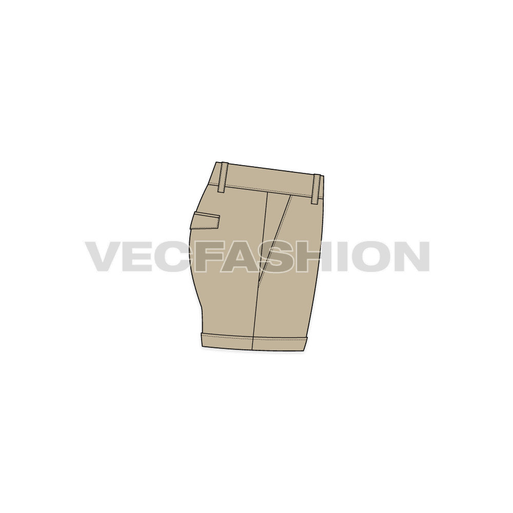 Mens micro shorts flat sketch, side view