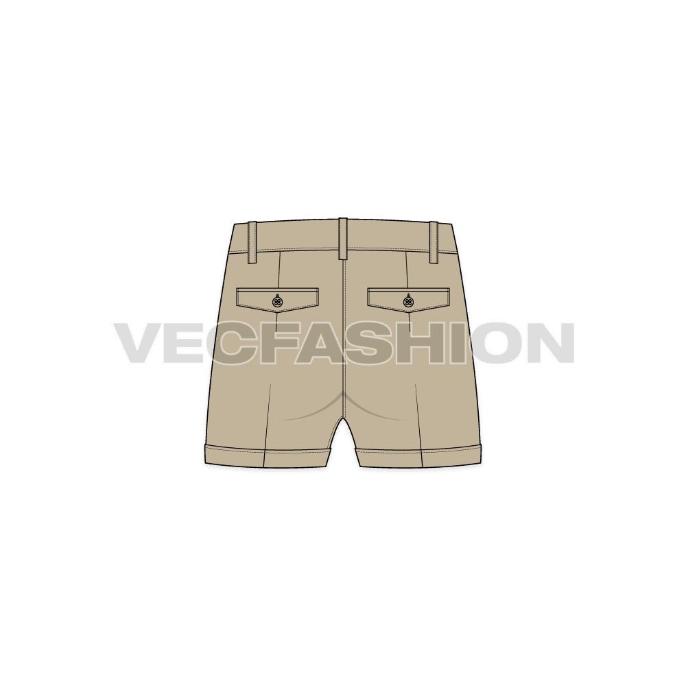 Mens micro shorts flat sketch, back view