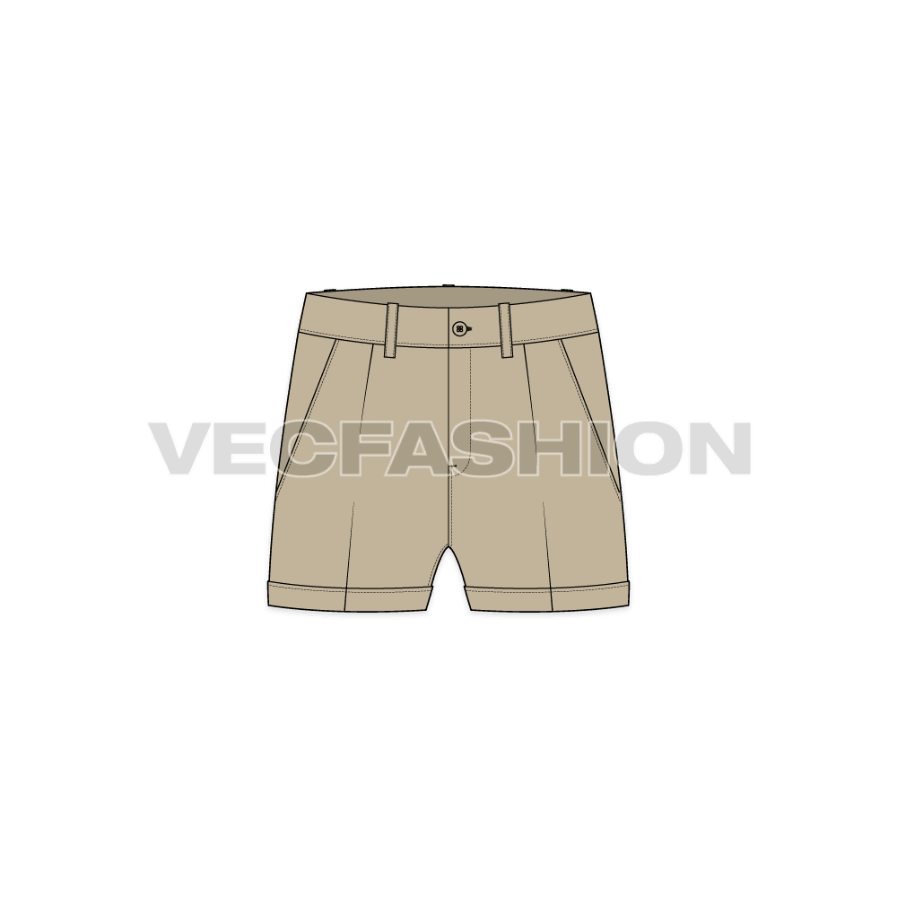 Mens micro shorts flat sketch, front view