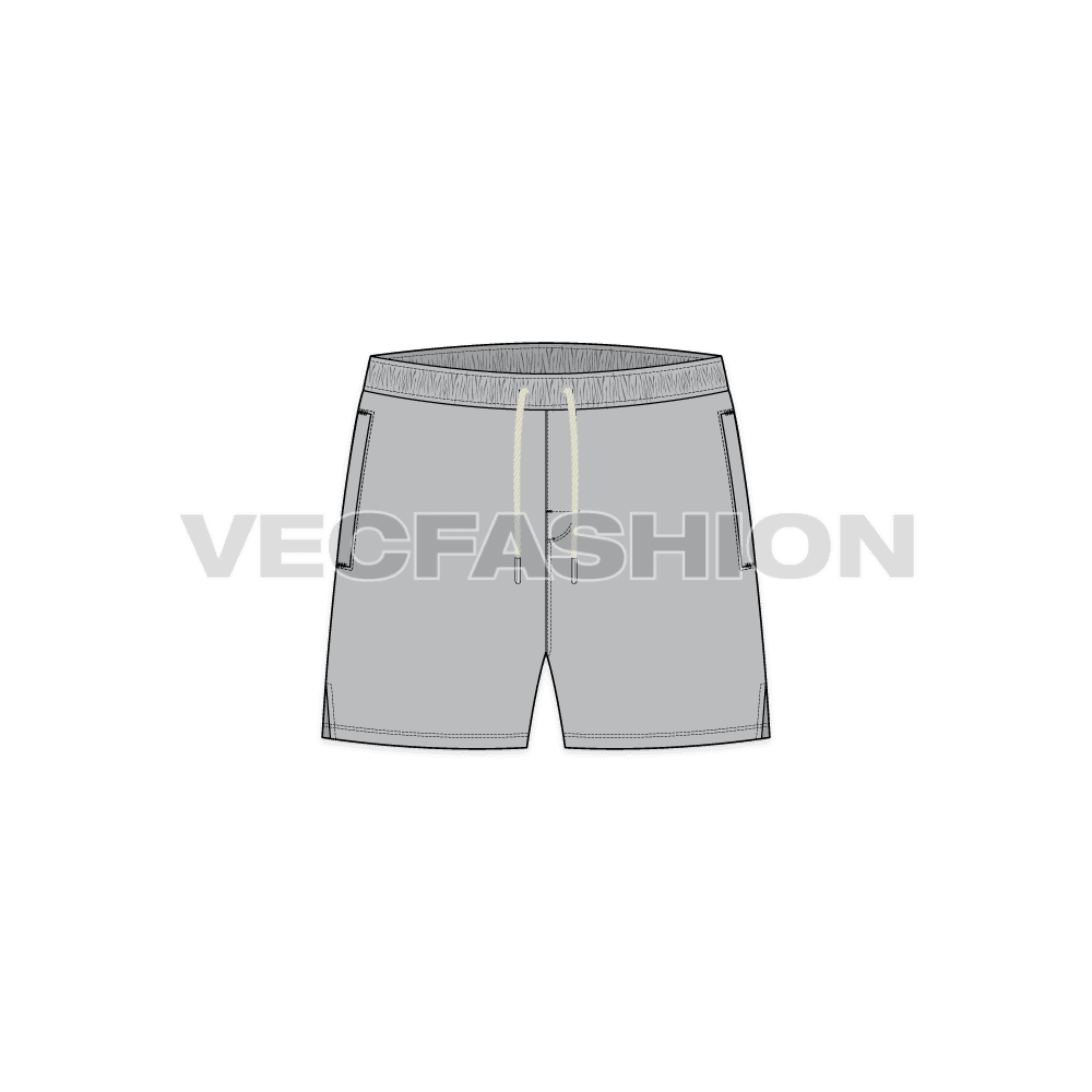 Mens micro swim shorts flat sketch, front view