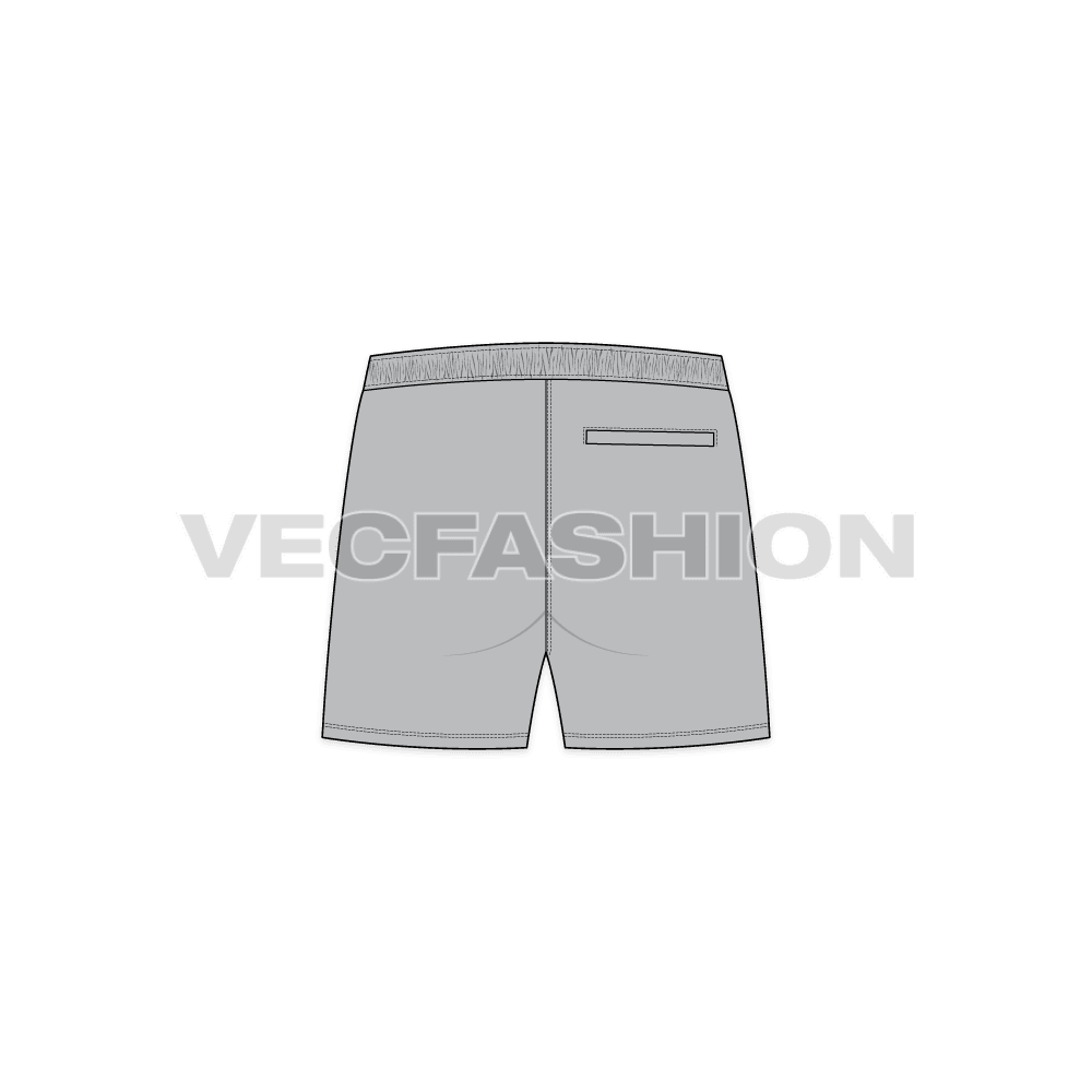 Mens micro swim shorts flat sketch, back view