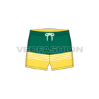 Mens mid thigh swim shorts flat sketch, front view