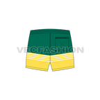 Mens mid thigh swim shorts flat sketch, back view