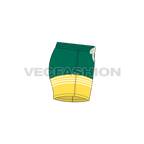 Mens mid thigh swim shorts flat sketch, side view