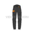 Mens military cargo pants flat sketch, front view
