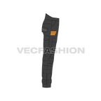 Mens military cargo pants flat sketch, side view