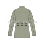 Mens Military Green Field Jacket Template flat sketch, back view