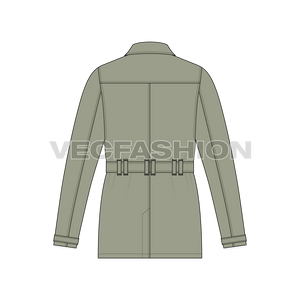 Mens Military Green Field Jacket Template back view