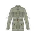 Mens Military Green Field Jacket Template flat sketch, front view