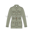 Mens Military Green Field Jacket Template flat sketch, front view
