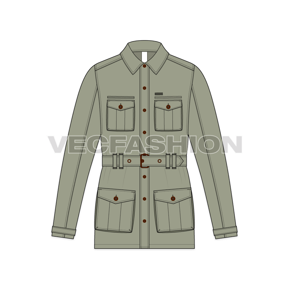 Mens Military Green Field Jacket Template front view
