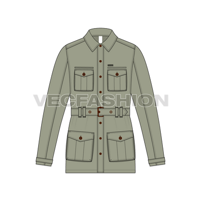 Mens Military Green Field Jacket Template front view