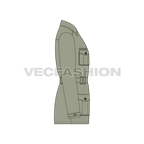 Mens Military Green Field Jacket Template flat sketch, side view