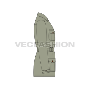 Mens Military Green Field Jacket Template side view