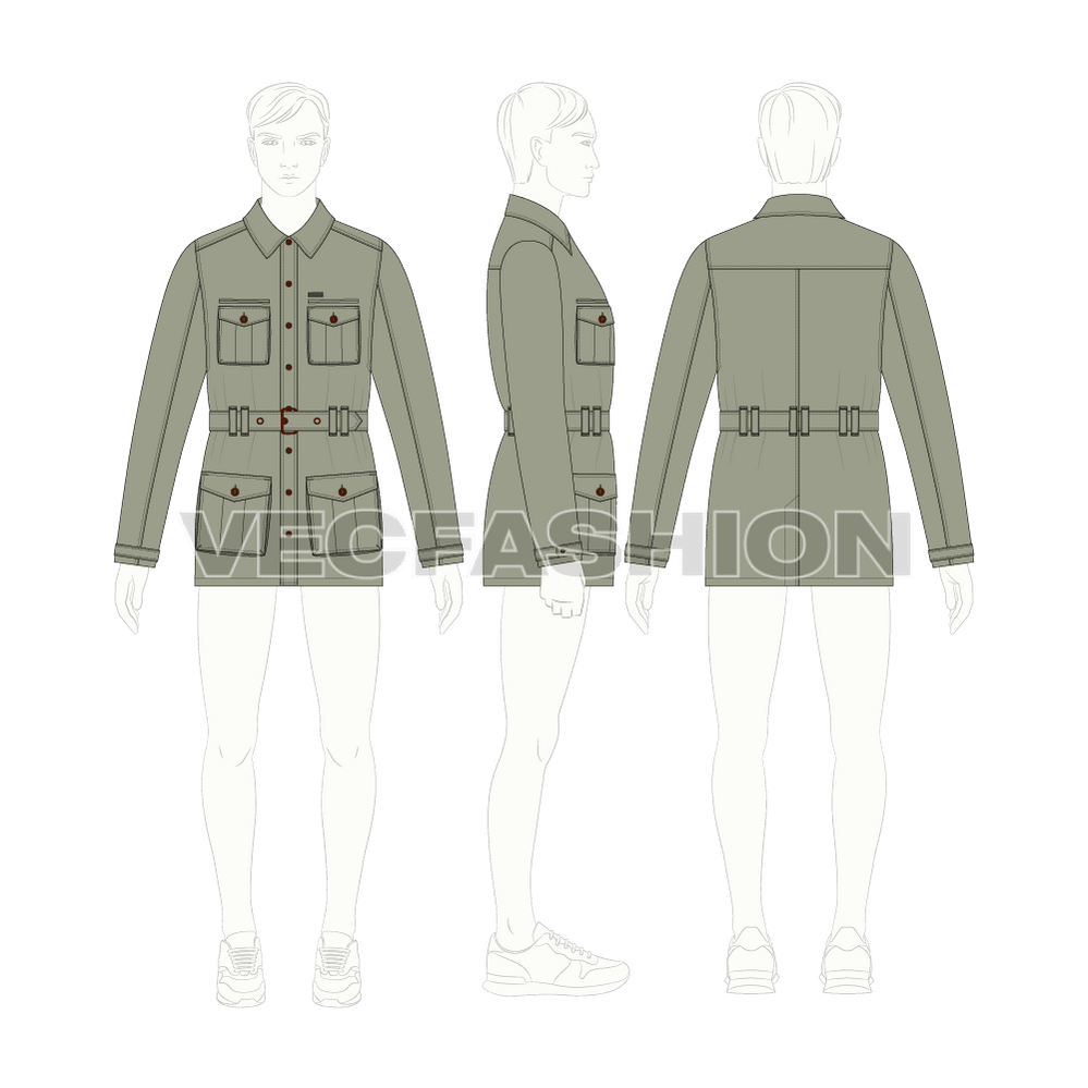 Mens Military Green Field Jacket Template - VecFashion