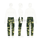 Mens military inspired combat cargo pants flat sketch, croqui sketch