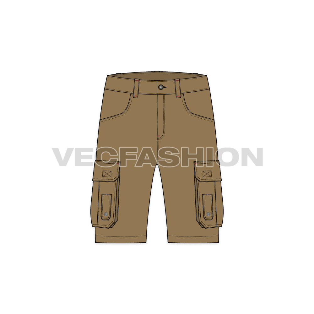 Mens Military Inspired Khaki Cargo Shorts