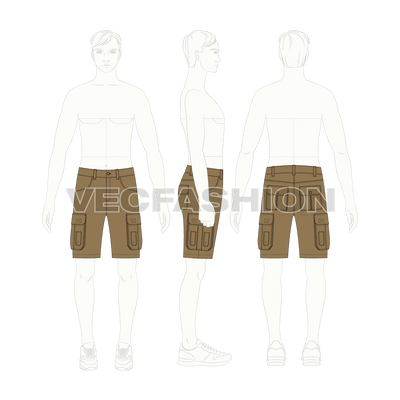 Mens Military Inspired Khaki Cargo Shorts