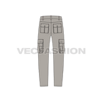 Mens military inspired cargo pants flat sketch, back view