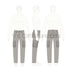 Mens military inspired cargo pants flat sketch, croqui sketch