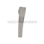 Mens military inspired cargo pants flat sketch, side view