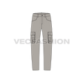 Mens military inspired cargo pants flat sketch, front view