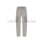 Mens military inspired cargo pants flat sketch, front view