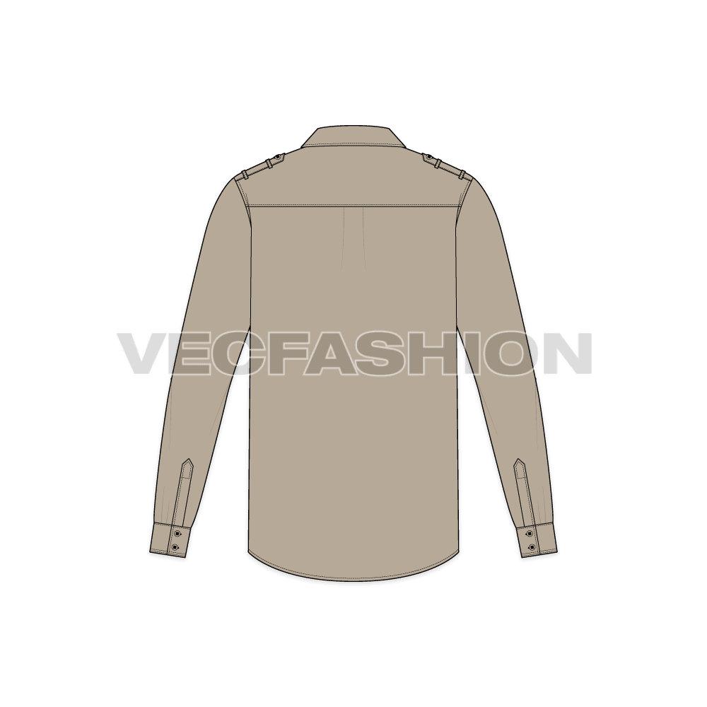 Mens military shirt flat sketch, back view