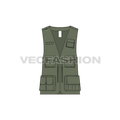 Mens military vest flat sketch, front view