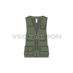 Mens military vest flat sketch, front view