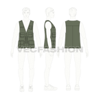 Mens military vest flat sketch, croqui sketch