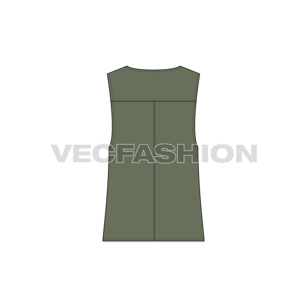 Mens military vest flat sketch, back view