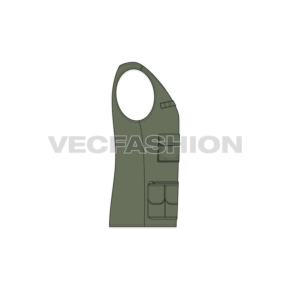 Mens military vest flat sketch, side view