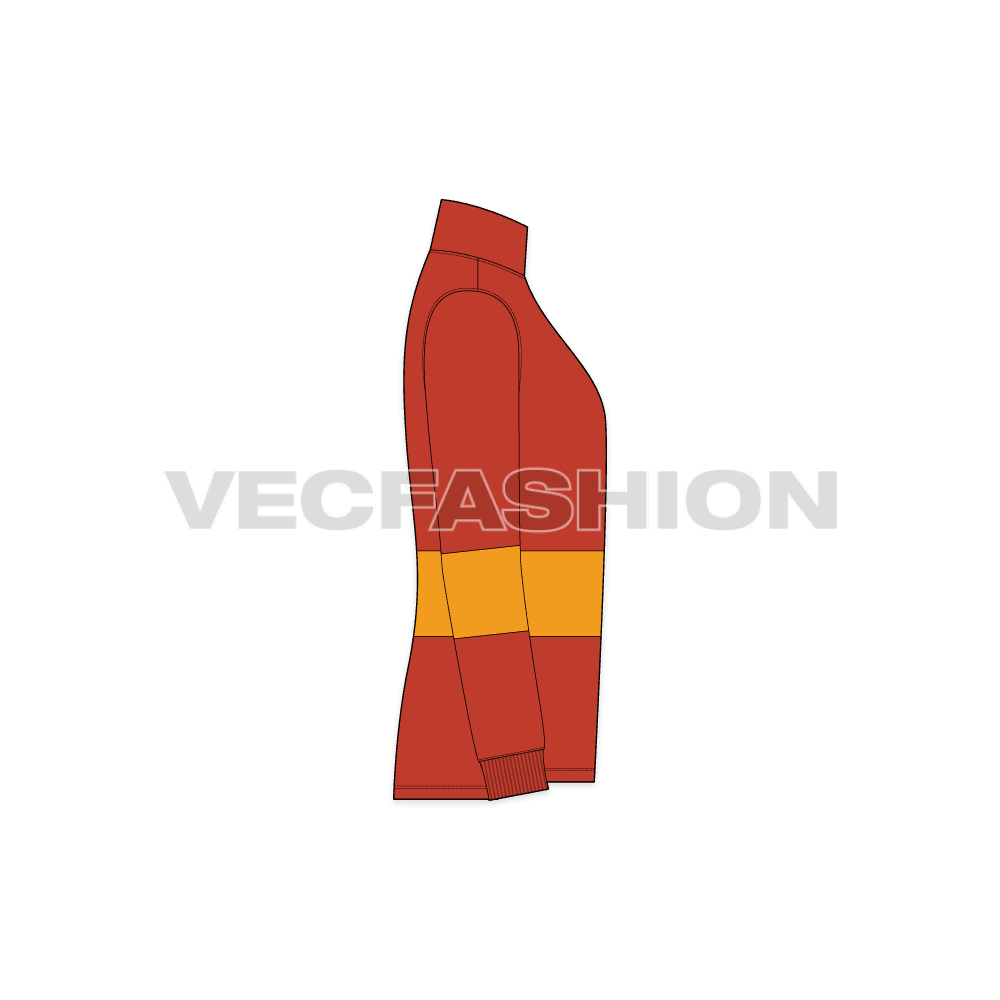 Mens mock neck pullover flat sketch, side view