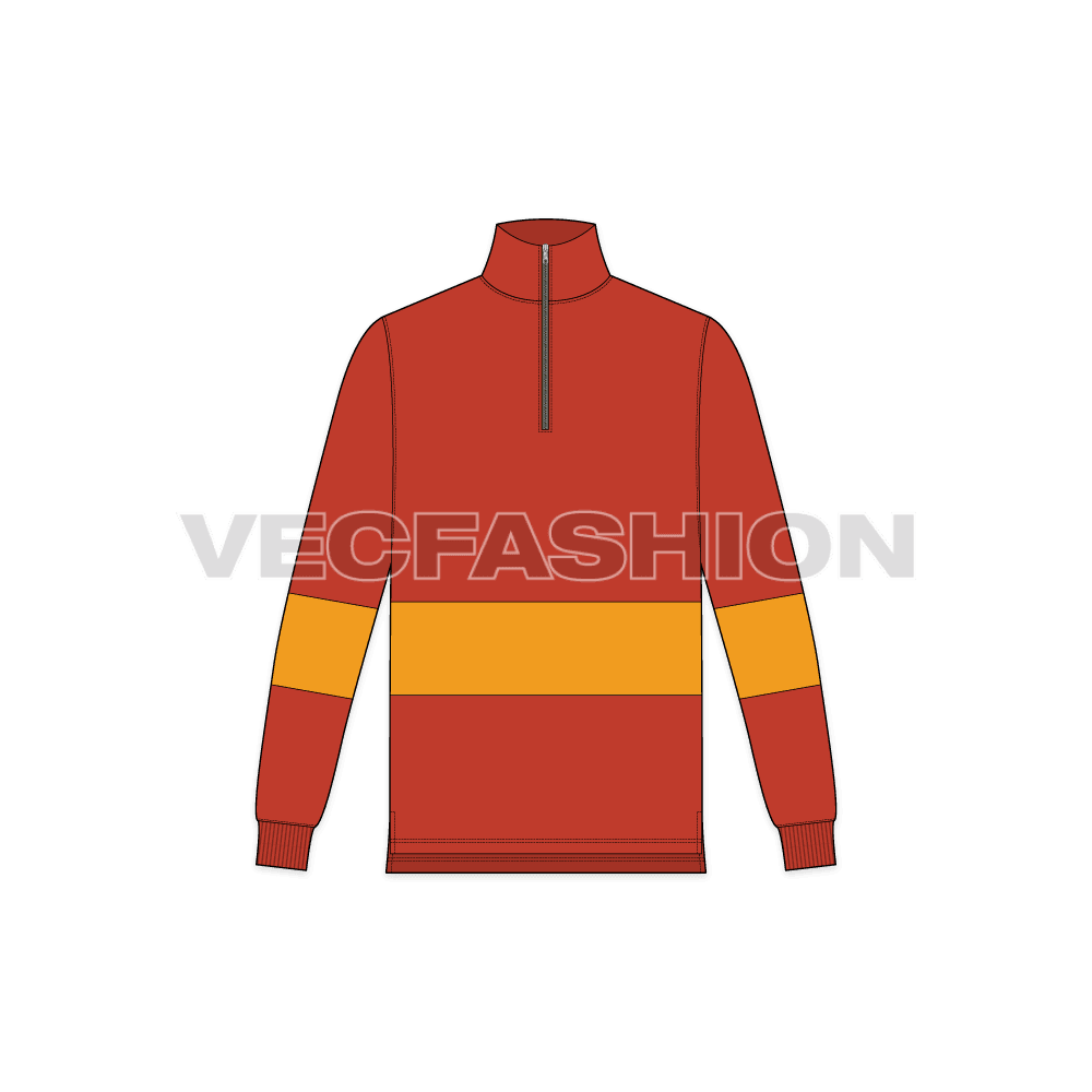 Mens mock neck pullover flat sketch, front view