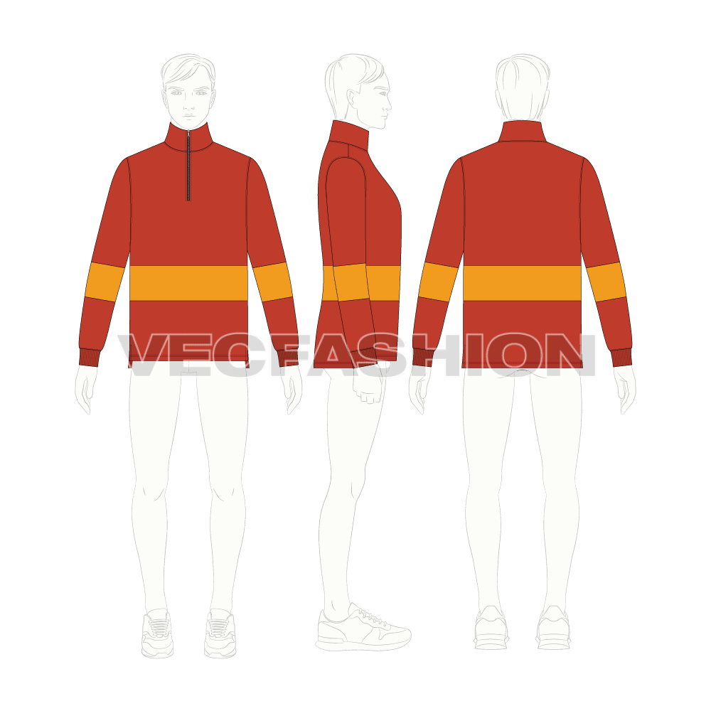 Mens mock neck pullover flat sketch, croqui sketch