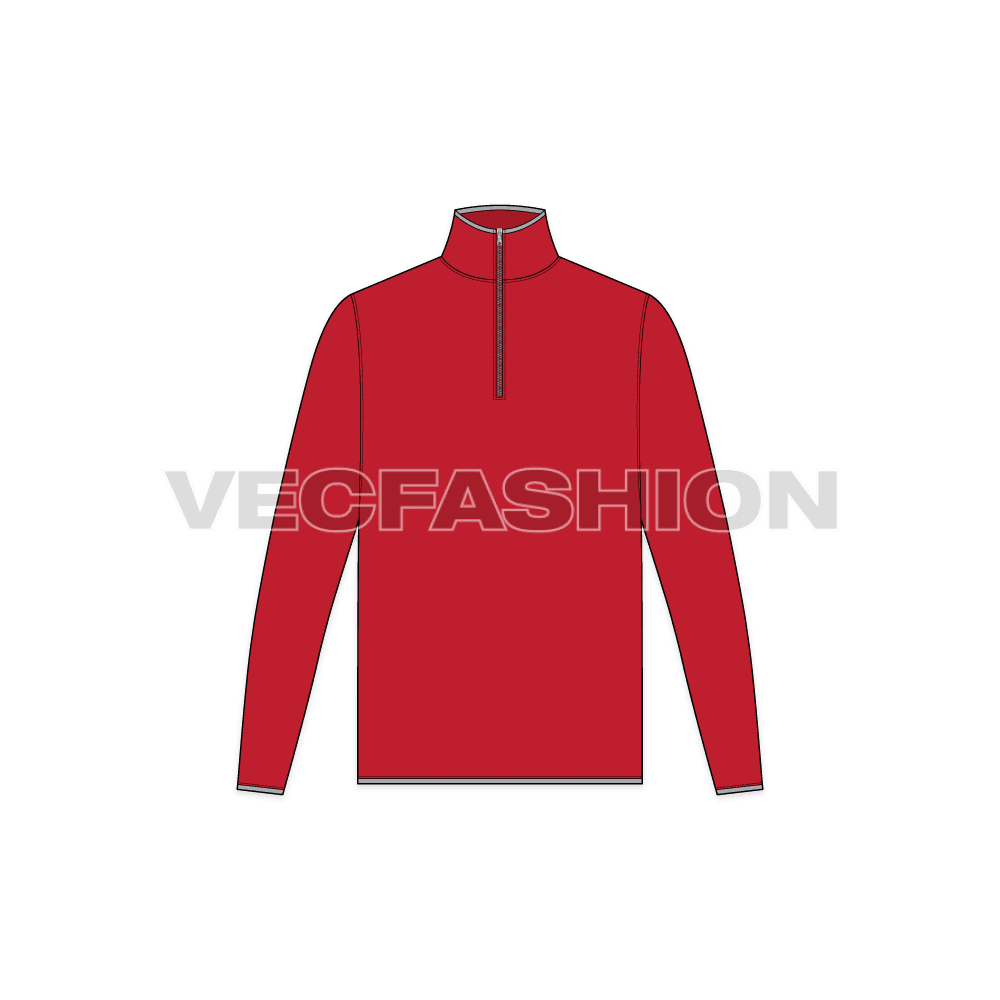 Mens mock neck under jacket flat sketch, front view