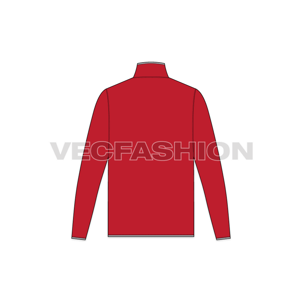 Mens mock neck under jacket flat sketch, back view