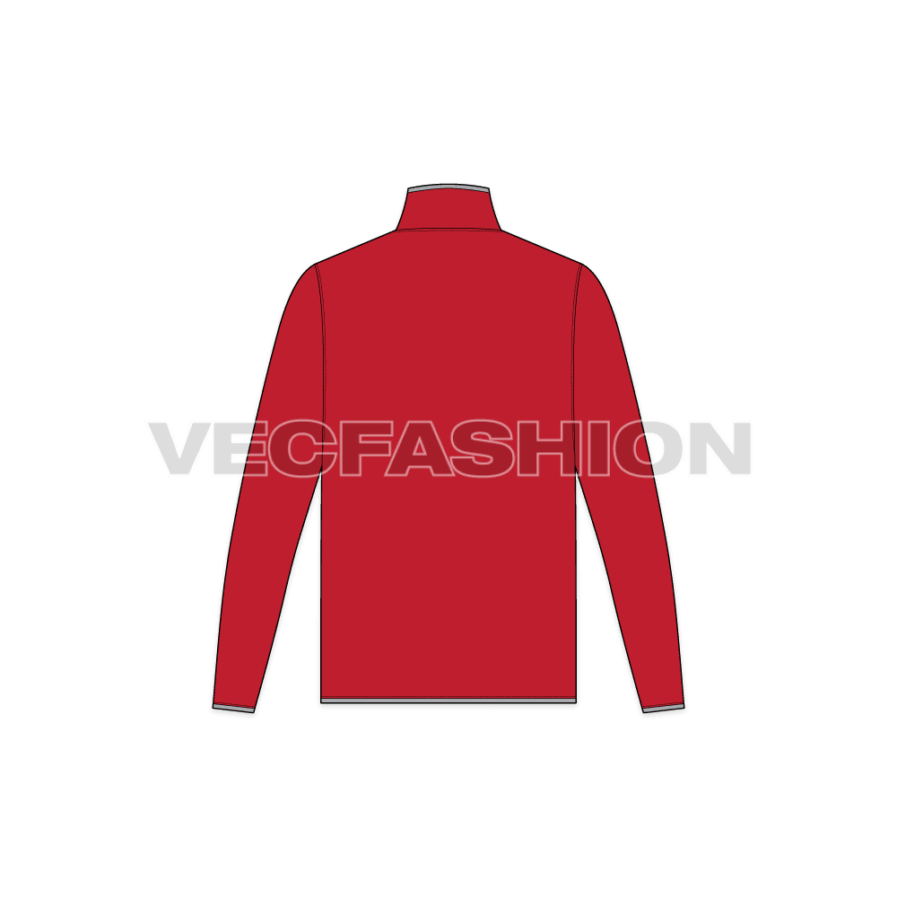A vector template for Men's Mock neck Under Jacket, it can be worn as a top layer if not too cold or can be worn as an Under Jacket, back view