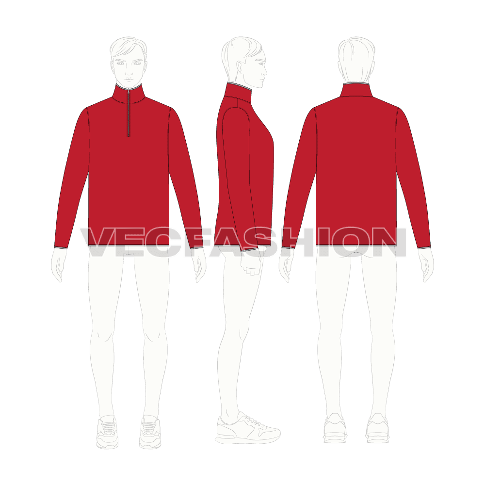 Mens mock neck under jacket flat sketch, croqui sketch