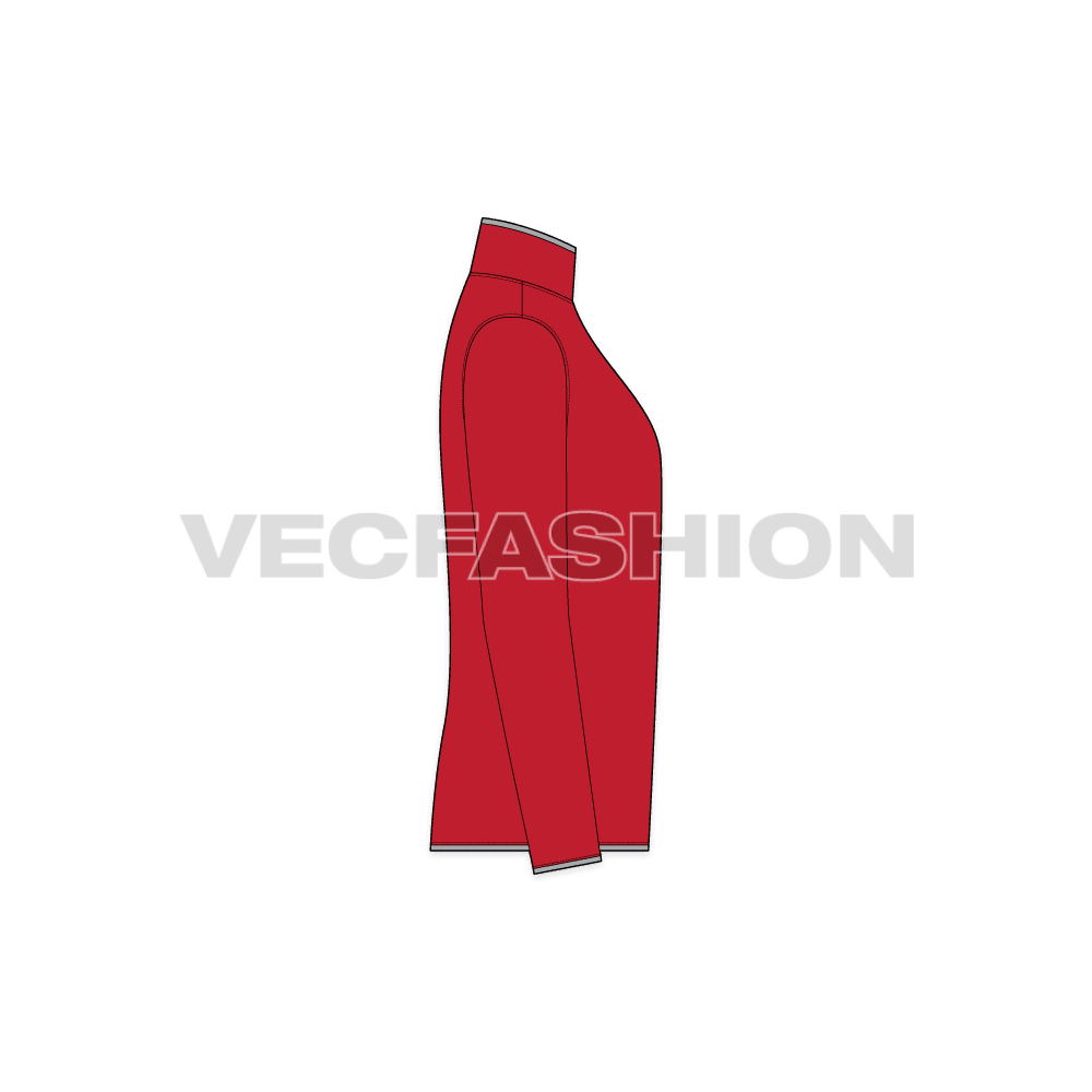 Mens mock neck under jacket flat sketch, side view
