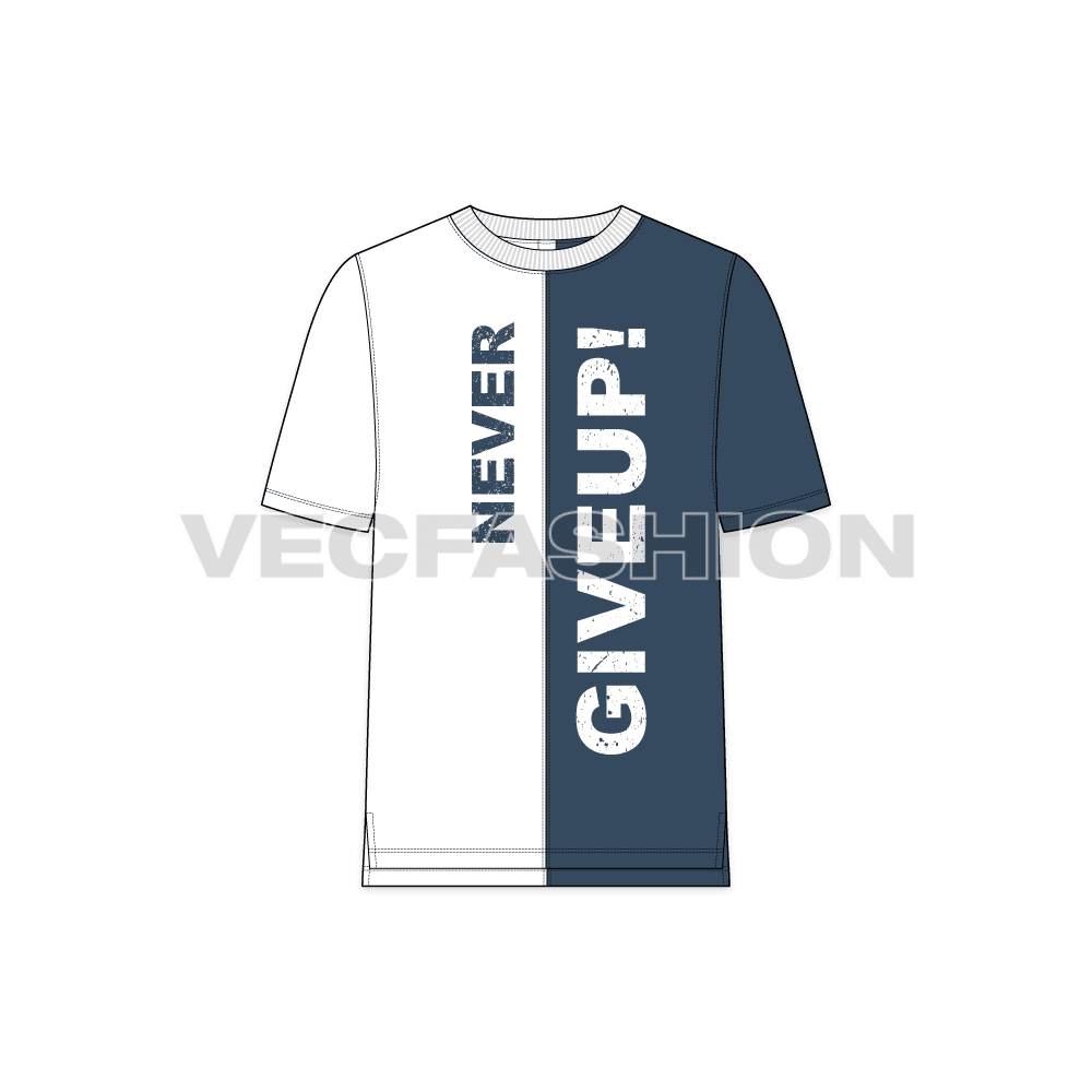 Mens motivational graphic tee flat sketch, front view